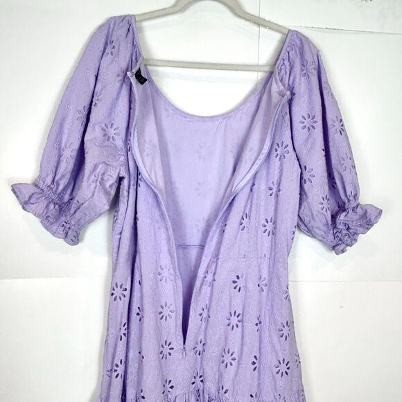 Ann Taylor Dress 18 Purple Eyelet Lace Scoop Neck Maxi Ruffle Puff Sleeve Midi - Picture 9 of 16